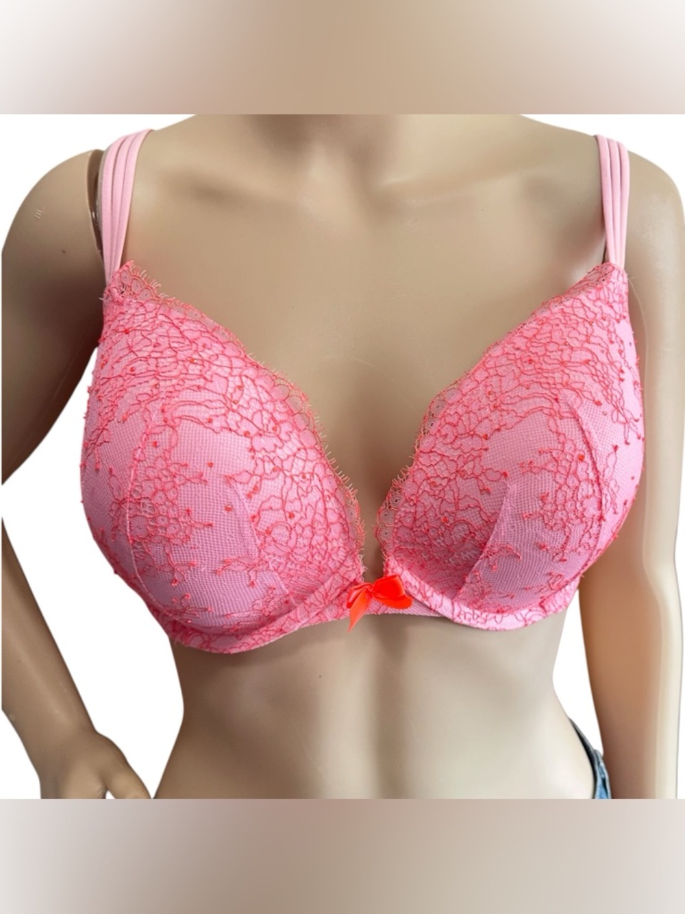 Victoria’s Secret Very Sexy Push Up Bra Pink Orange Lace Size 36DD
